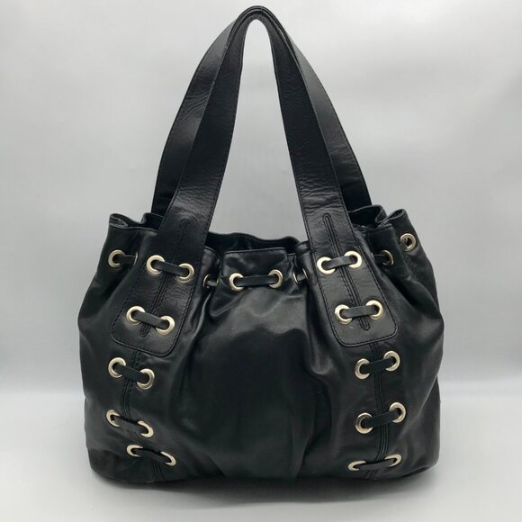 Michael Kors Black Leather Astor Grommet Shoulder Bag - Picture 2 of 10